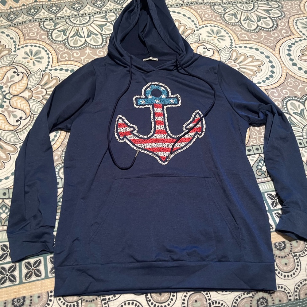 Anchor ⚓️🇺🇸 navy Medium long sleeve shirt hoodie  cruise M ladies vacay beach